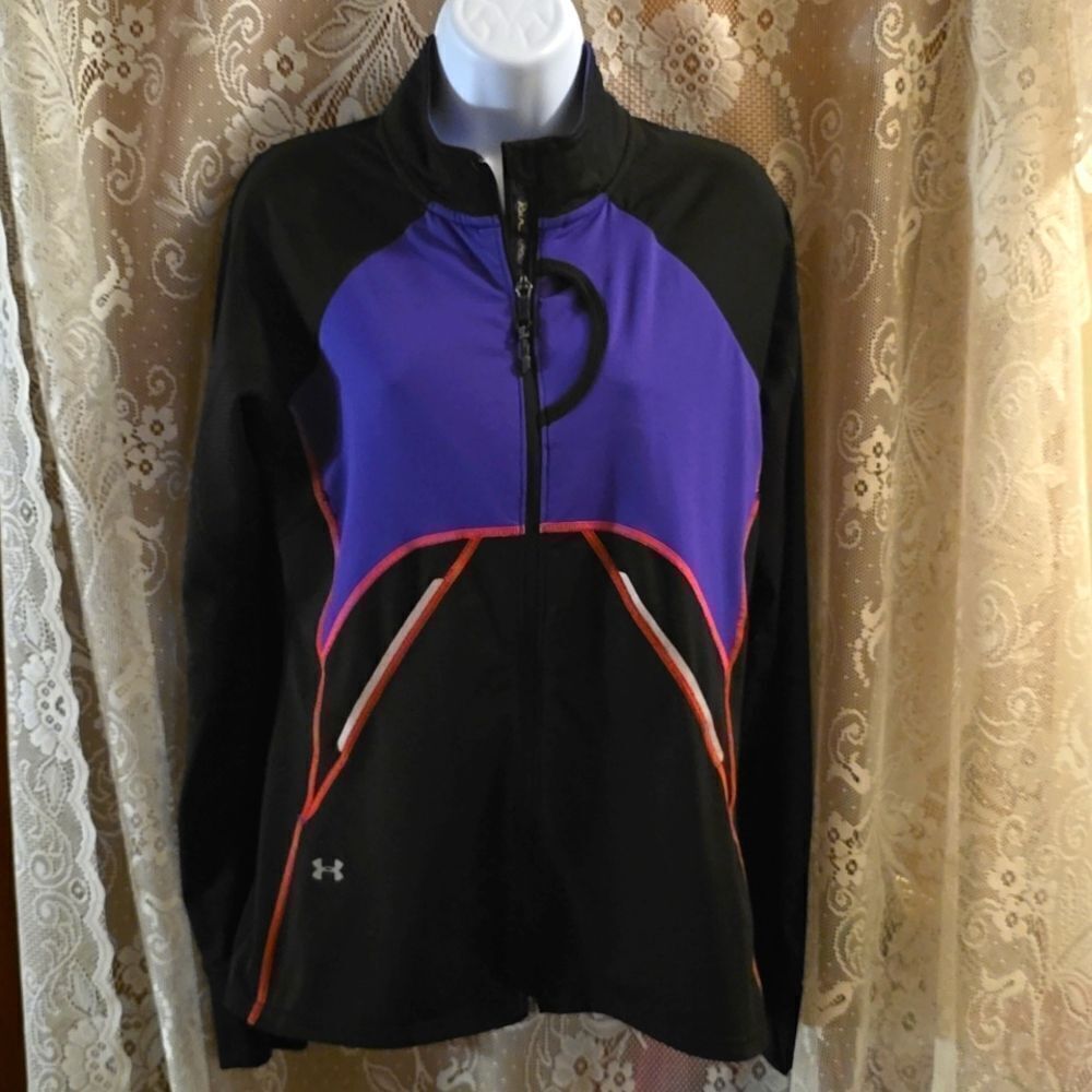 Under Armour‎ Women's Size M Purple Black Run Full Zip Athletic Jacket Pockets